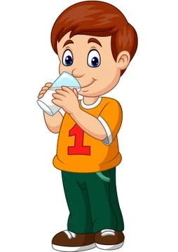 Cartoon boy drinking milk Stock Illustration
