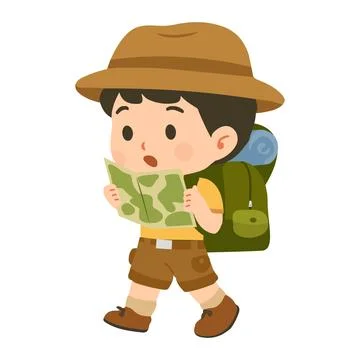 Cartoon Boy Explorer with Map Stock Illustration