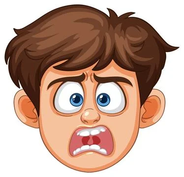 Cartoon Boy Face Expressing Shock and Fear Stock Illustration