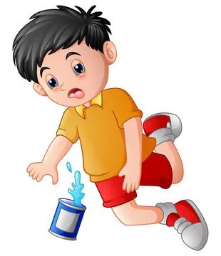 Cartoon boy falling down with cans Stock Illustration