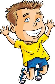 Cartoon boy jumping for joy Stock Illustration