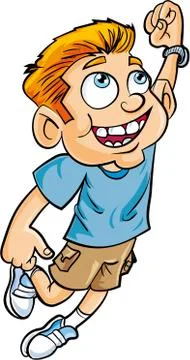 Cartoon boy jumping up wanting to fly Stock Illustration