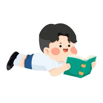 Cartoon Boy Lying Down Reading a Book Stock Illustration