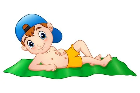 Cartoon boy lying on the mat Stock Illustration