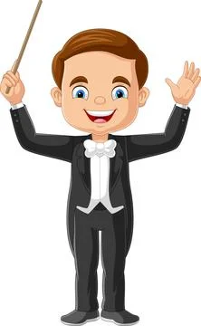 Cartoon boy orchestra conductor with pointer stick Stock Illustration