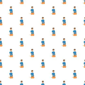 Cartoon boy pattern creating seamless athletic background Stock Illustration
