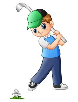 Cartoon boy playing golf Stock Illustration