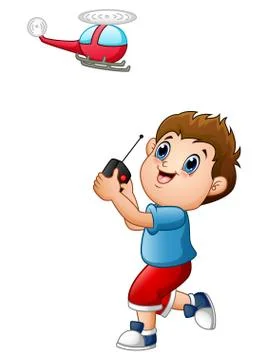 Cartoon boy playing with quadcopter Stock Illustration