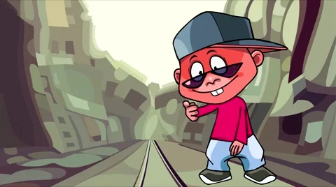 Cartoon boy rapper in the cap dancing Stock Footage 68016516