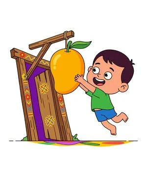 Cartoon Boy Reaching for a Mango Stock Illustration