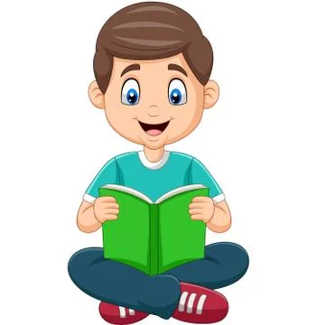Cartoon boy reading a book Stock Illustration