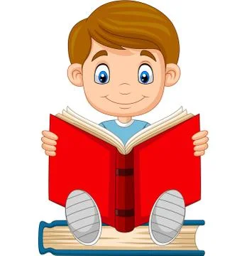 Cartoon boy reading a book Stock Illustration