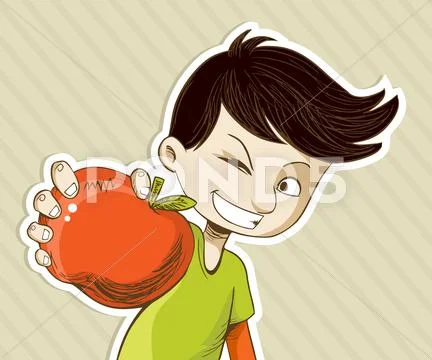 Cartoon boy with red apple Stock Illustration