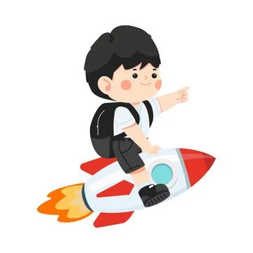 Cartoon Boy Riding a Rocket Illustrazione stock
