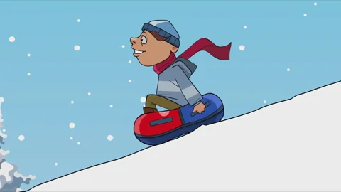 Cartoon boy rolling down the mountain on a tubing Stock Footage 116720742