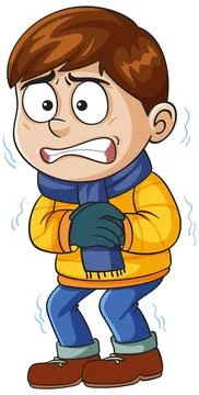 Cartoon Boy Shivering in Winter Clothing Stock Illustration