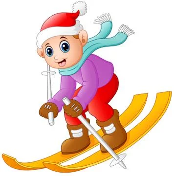 Cartoon boy skiing down Stock Illustration