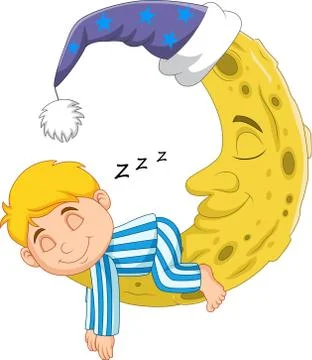 Cartoon boy sleeping on the moon Ilustración de archivo