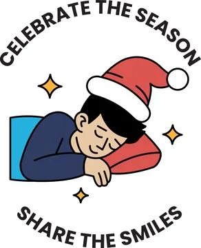 A cartoon of a boy sleeping with a red hat on Stock Illustration