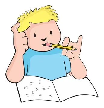 Cartoon boy student resolving mathematical equation thinking deep concentrating Stock Illustration