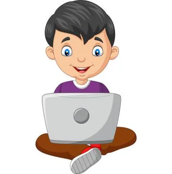 Cartoon boy using a laptop Illustrazione stock