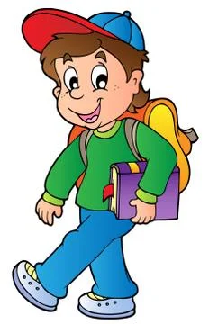 Cartoon boy walking to school Stock Illustration