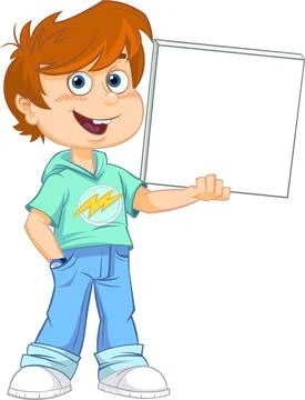 Cartoon boy with white empty sign. Stock Illustration