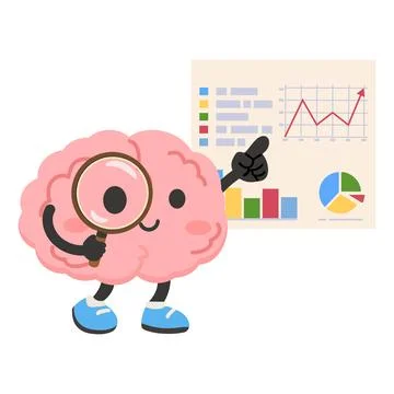 Cartoon Brain Analyzing Data With Magnifying Glass Stock Illustration