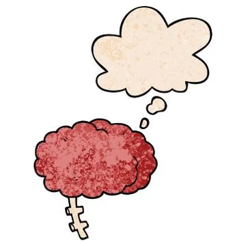 Cartoon brain and thought bubble in grunge texture pattern style Illustrazione stock