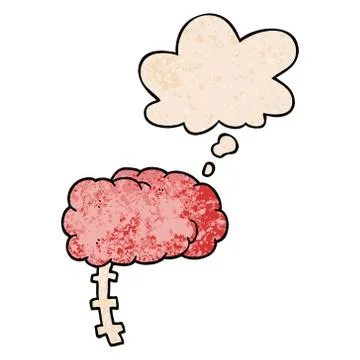 Cartoon brain and thought bubble in grunge texture pattern style Stockillustratie