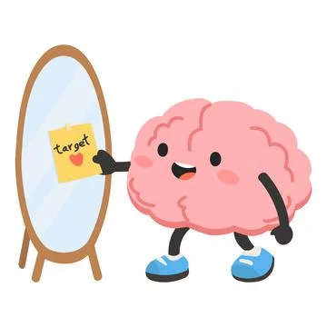 Cartoon Brain Attaching Target Note To Mirror Stock Illustration