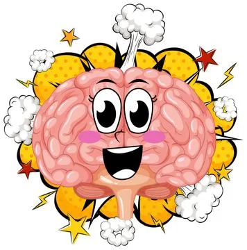 Cartoon Brain Character with Explosive Comic Background Stock Illustration