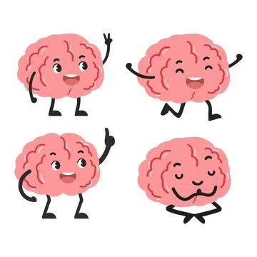 Cartoon Brain Characters with Different Poses Illustrazione stock