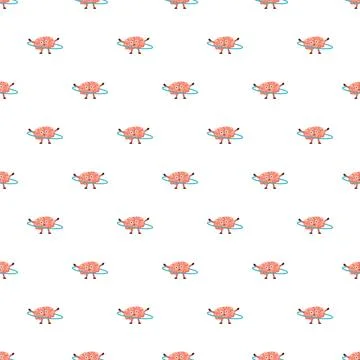 Cartoon brain characters exercising with hula hoop pattern 스톡 일러스트