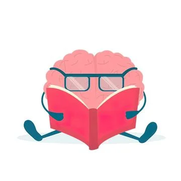Cartoon brain with glasses reading a red book Stock Illustration