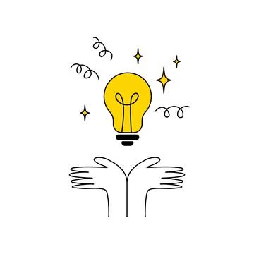 Cartoon brain idea creative design isolated in hands Stock Illustration