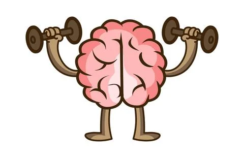 Cartoon brain lifting dumbbells vector stock illustration Stock Illustration