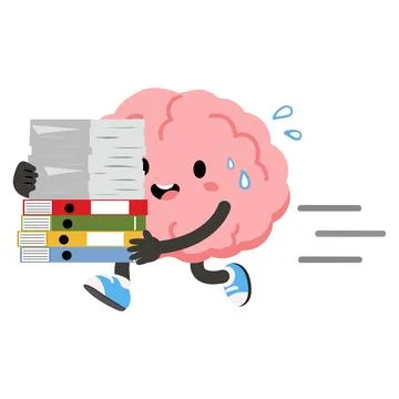 Cartoon Brain Running With Stack of Papers Stock Illustration