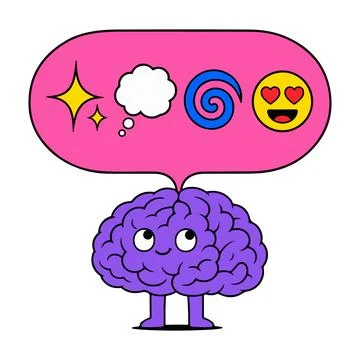 Cartoon Brain with Thought Bubble Stock Illustration