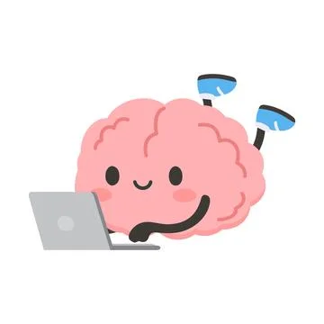 Cartoon Brain Using Laptop Illustration Stockillustratie