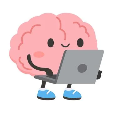 Cartoon Brain Using a Laptop Illustration 스톡 일러스트