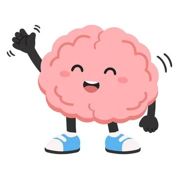 Cartoon Brain Waving Hello 스톡 일러스트