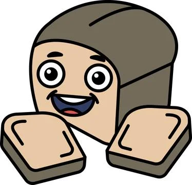 A cartoon bread loaf with a smiling face and open mouth Stock Illustration