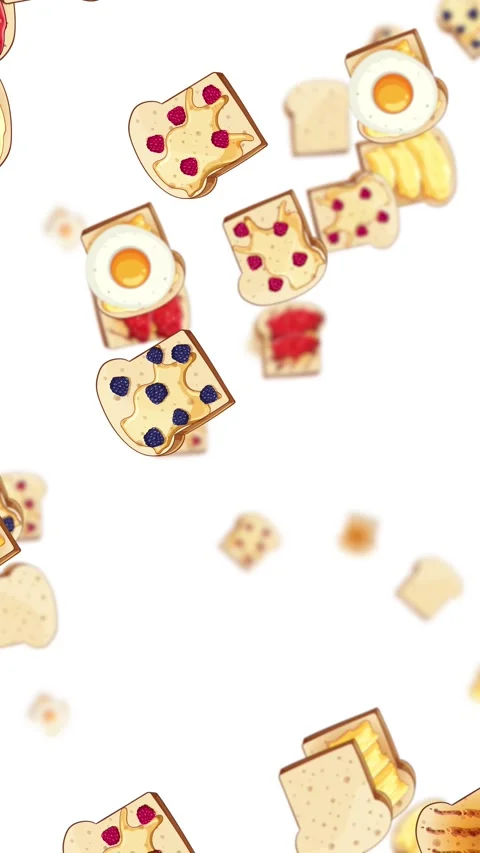 Cartoon Breakfast Bread Slices Falling on White Background Stock Footage 323430597