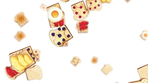 Cartoon Breakfast Bread Slices Falling on White Background Stock Footage 323430683