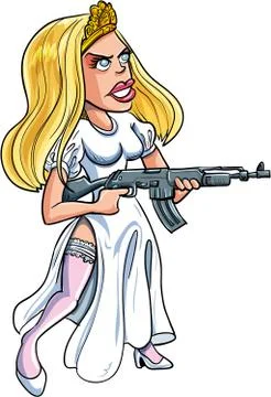 Cartoon bride with a machine gun Stock Illustration