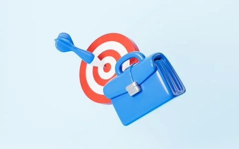 Cartoon briefcase and target, 3d rendering. Stock Illustration