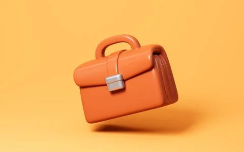 Cartoon briefcase isolated in the yellow background, 3d rendering. Stock Illustration