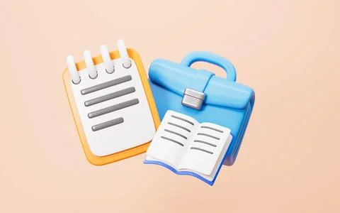 Cartoon briefcase, memorandum and notebook in the orange background, 3d ren.. 스톡 일러스트
