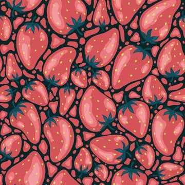 Cartoon bright strawberries seamless pattern. Vector background of fresh farm Stock Illustration